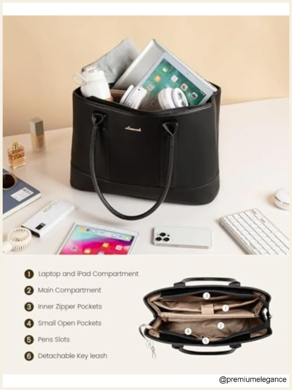 Waterproof PU Leather Laptop Tote Bag 15.6 inch Work Shoulder Bag
